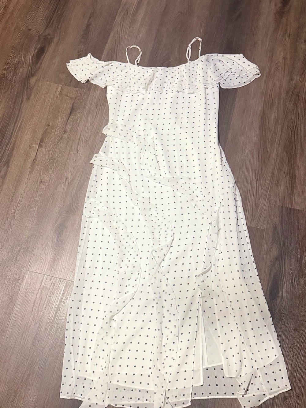 wild fable White Polka Dot One-Shoulder Ruffle Midi Dress